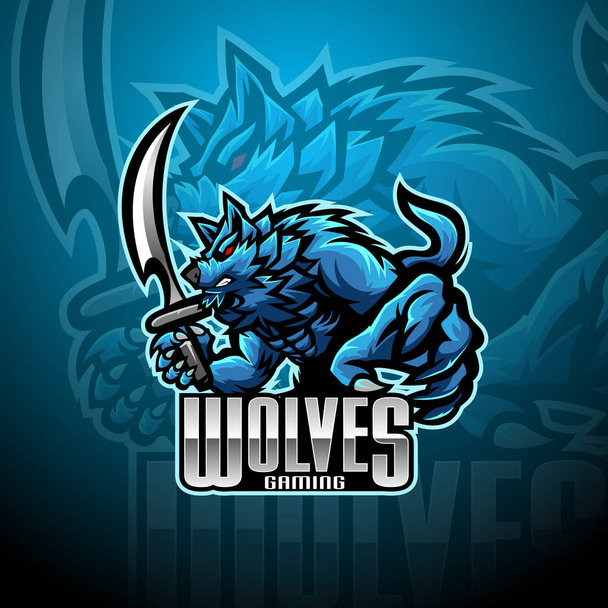 Wild Wolf esport maskotti logo suunnittelu - Vektori, kuva
