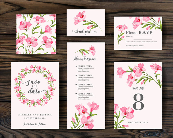 Bundle of cards with alstromeria flower and liaves. - Vector, Image