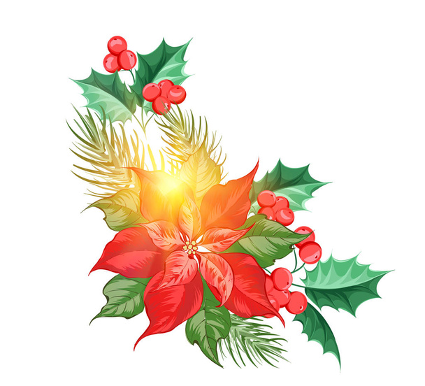 Holiday simbol with poinsettia flower decor. - Vector, Image