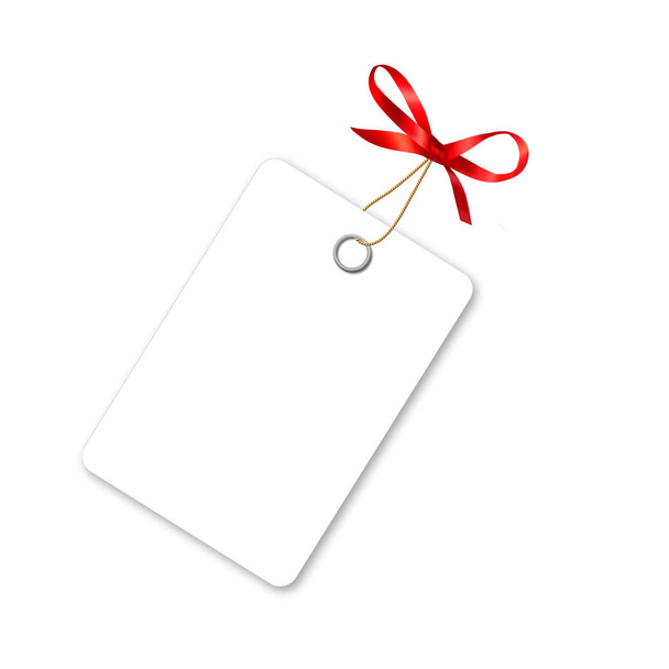Red Bow On White Tag Blank Template - Photo, Image
