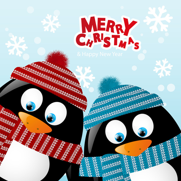 zwei Pinguine auf winterlichem Hintergrund - Vektor, Bild