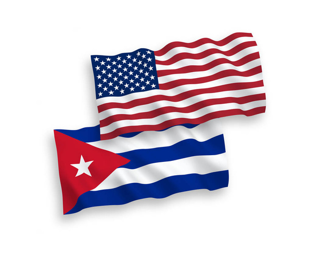 Flaggen Kubas und Amerikas auf weißem Hintergrund - Vektor, Bild