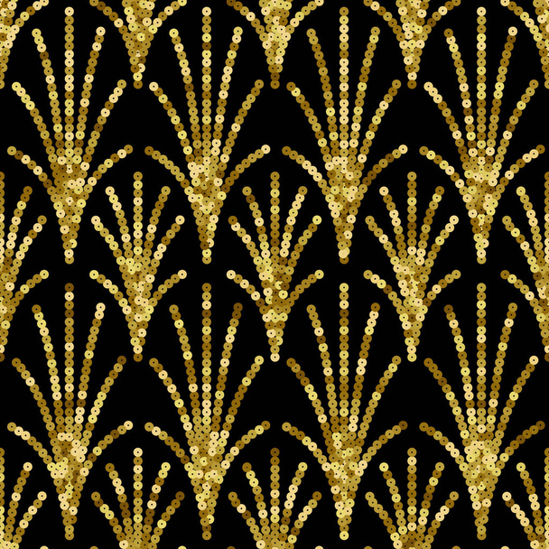 Art Deco Golden Sequin Seamless Pattern. Gatsby Luxury Retro Background - Vektor, obrázek