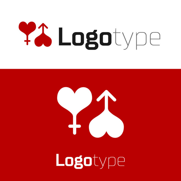Piros férfi és női szimbólum szív ikon elszigetelt fehér alapon. Nemi szimbólum. Logó tervezési sablon elem. Vektorillusztráció - Vektor, kép