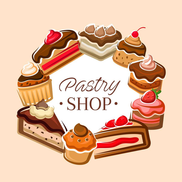Pasteles y cupcakes, dulces de pastelería, confitería
 - Vector, imagen