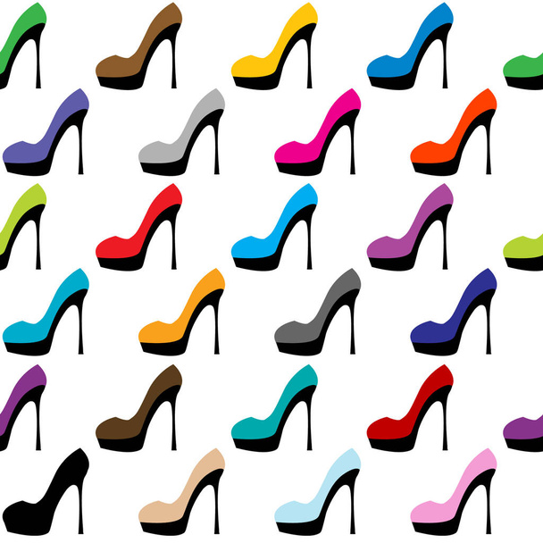 Colorful shoes with high heels seamless background  - Vector, Image