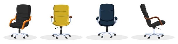Conjunto com cadeiras de escritório de rolamento, poltronas em cores diferentes azul, amarelo, preto
. - Vetor, Imagem