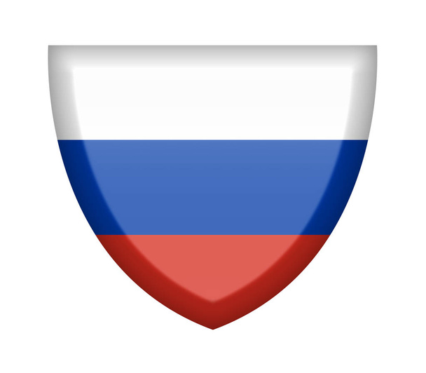 Escudo con bandera de Rusia sobre fondo blanco
 - Foto, Imagen