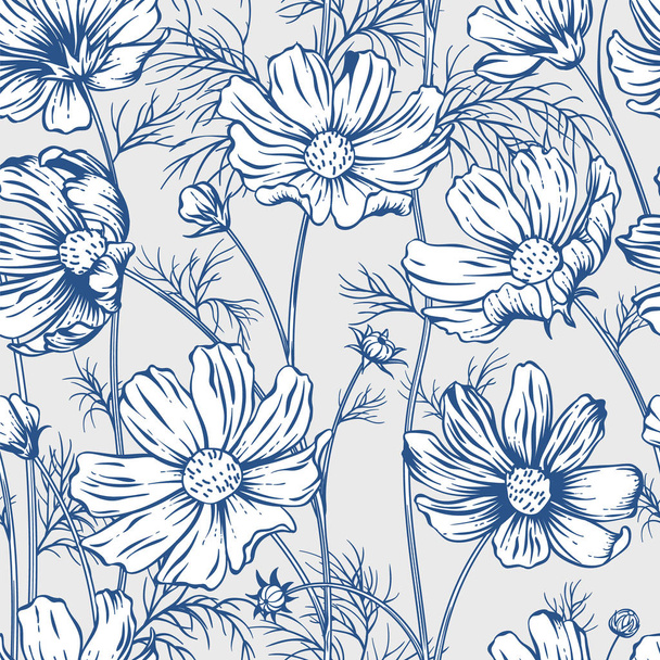 Seamless pattern with flowers. Vector illustration. - Вектор,изображение