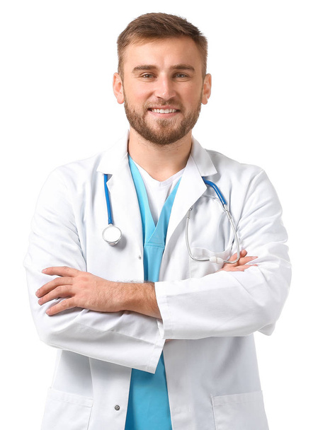 Portrait of male doctor on white background - Fotografie, Obrázek