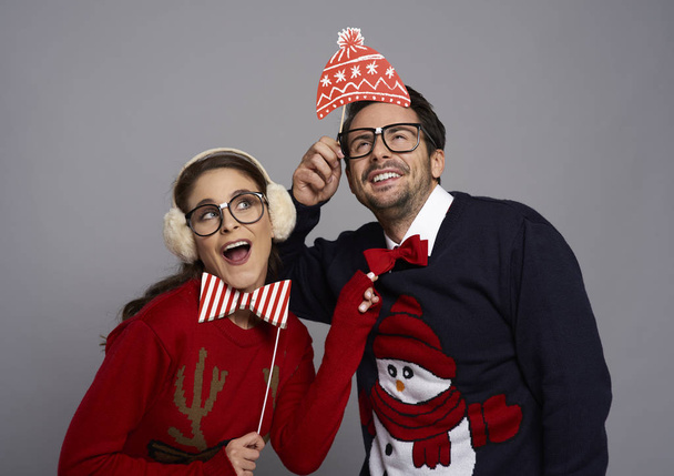 Bizarre couple in Christmas time - Photo, Image
