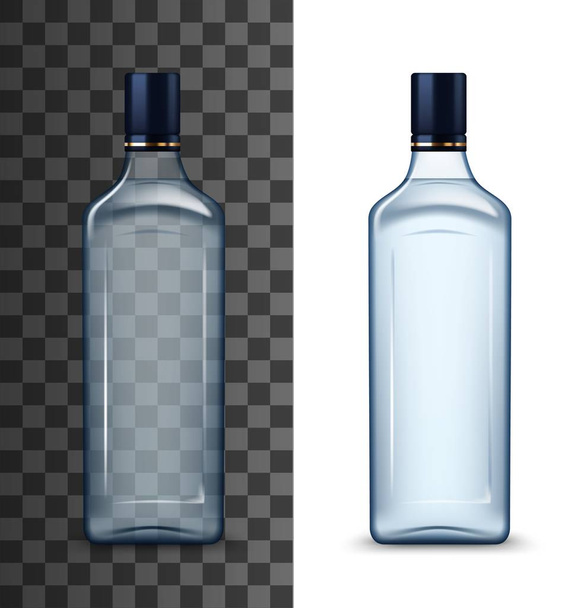 Vodka o botella de ginebra mockup, bebida de alto espíritu
 - Vector, imagen