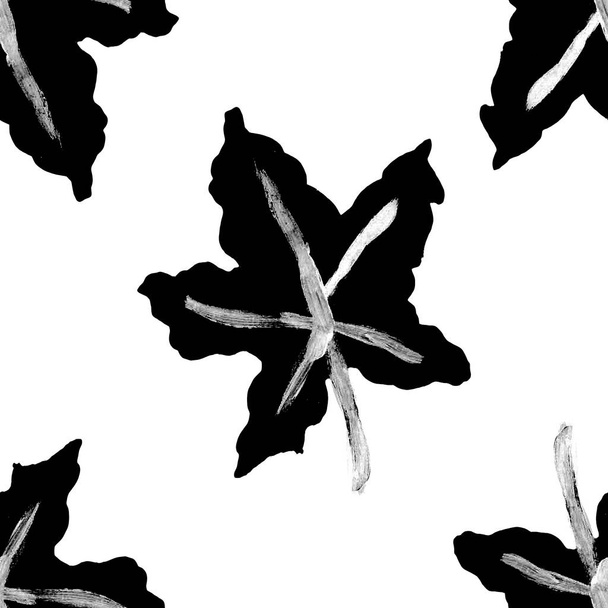 autumn black silhouette maple leaf seamless pattern - Zdjęcie, obraz