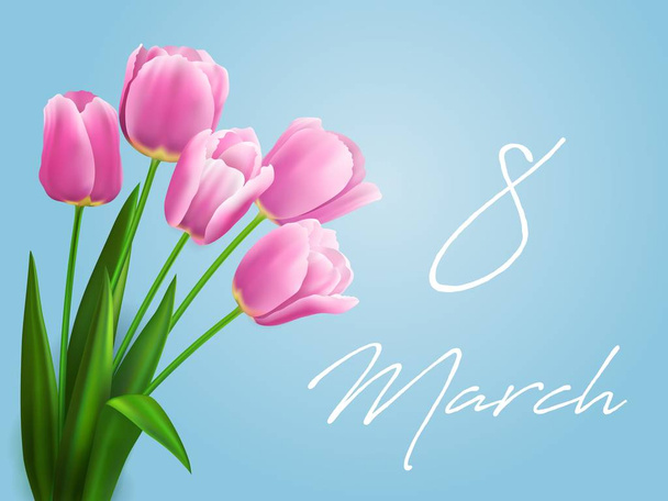 Tulip flower bouquet. 8 March floral greeting card - Vektor, kép