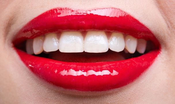 Close-up of female red lips - Foto, Bild