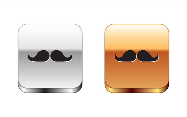 Black Mustache icon isolated on white background. Barbershop symbol. Facial hair style. Silver-gold square button. Vector Illustration - Vector, Image