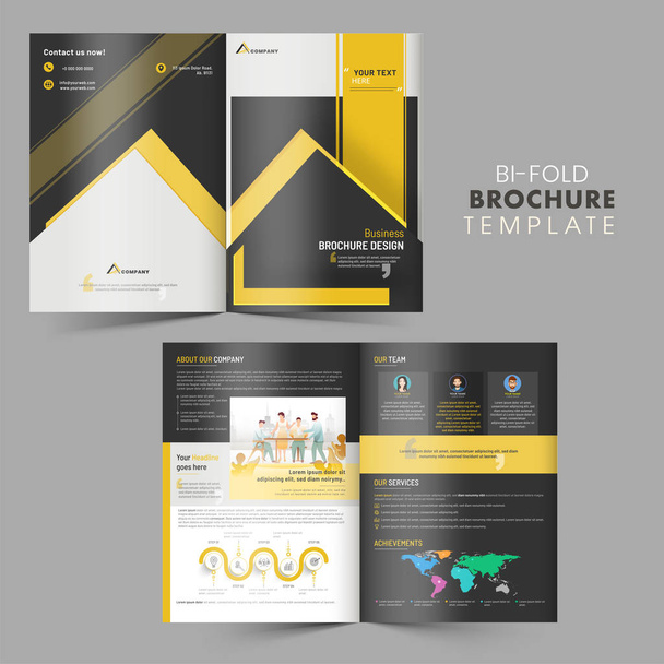 Bi-Fold Brochure, Template or Cover Page Layout in Front and Bac - Vector, Image