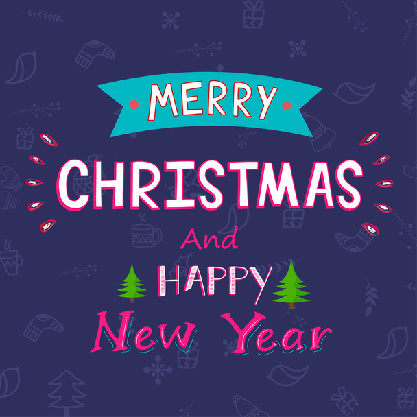 Pink and White Text of Merry Christmas & Happy New Year on Purpl - ベクター画像