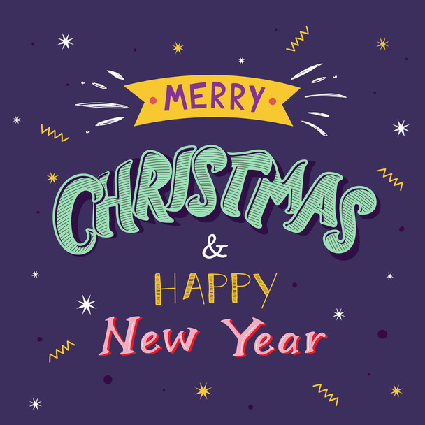 Colorful Merry Christmas & Happy New Year Text with Stars on Pur - ベクター画像
