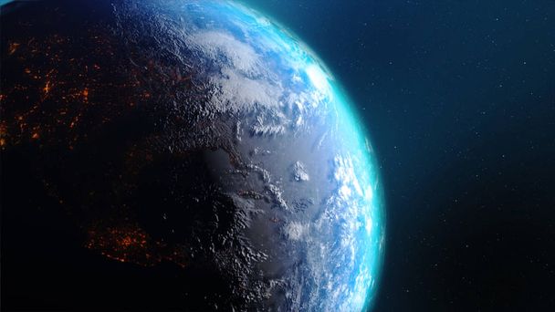 3D Rendering Erde mit Weltkarte heißes Terrain Wolke und Wasser ag - Foto, Bild