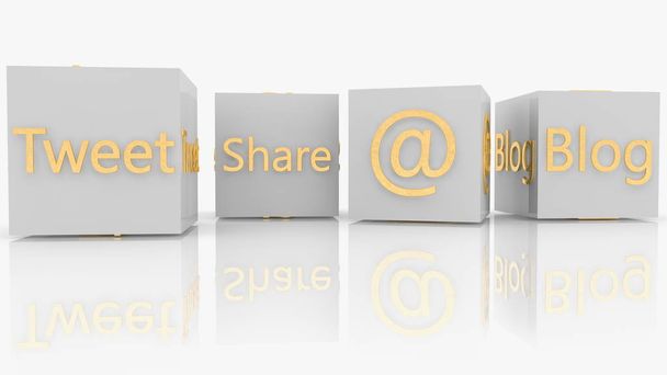 Tweet, Share, και Blog concept σε λευκούς κύβους - Φωτογραφία, εικόνα