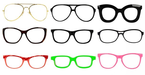 Set de gafas aisladas sobre fondo blanco para aplicar sobre un retrato - Foto, imagen