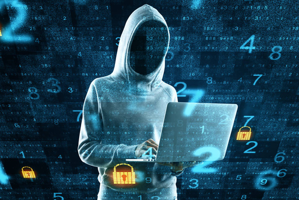 Hacker using laptop. - Fotó, kép