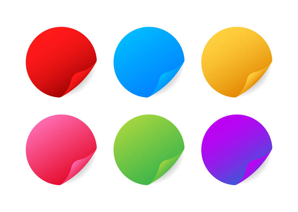 Stickers réalistes. Stickers ronds multicolores avec bords pliés. Illustration vectorielle
. - Vecteur, image