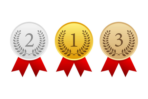 Gold, Silver and Bronze Award Medal Icon. Vector stock illustration. - Vector, Image
