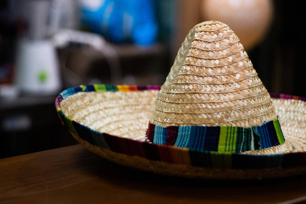 Mexican hat sombrero isolated on the table - Photo, Image