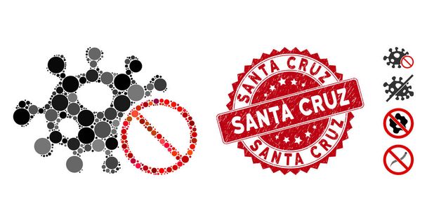Κολάζ σταματήσει μόλυνση εικονίδιο με Grunge Santa Cruz σφραγίδα - Διάνυσμα, εικόνα