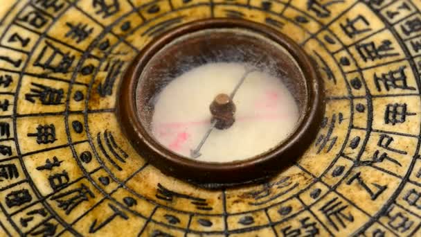 brújula china antigua Feng Shui en la mesa de turnos
 - Imágenes, Vídeo