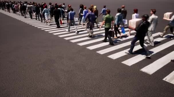 Az emberek átkelnek. Forgalmas utca. Zebra átkelés. Üzletemberek. Emberek gyülekeznek. Napsütéses nap. Felülnézet. - Felvétel, videó