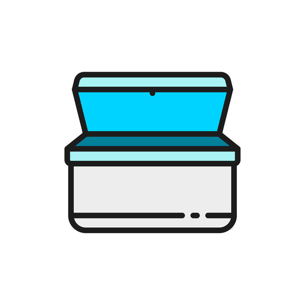 Vector ice cream chest freezer flat color line icon. - Vector, Image