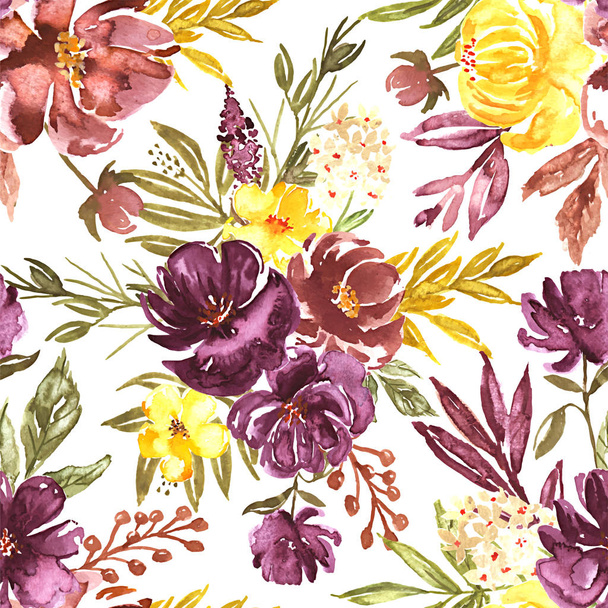 seamless pattern watercolor fall floral loose - Vector, Imagen