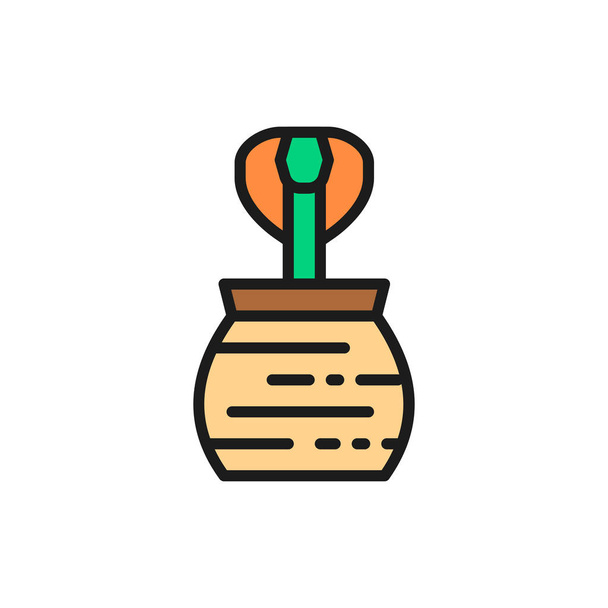 Cobra in jug, trained snake flat color line icon. - Vector, Image
