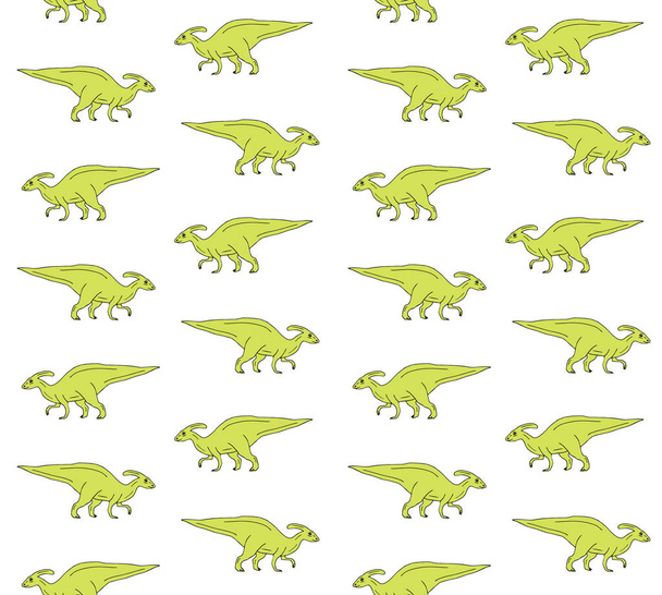 Vector seamless pattern of green hand drawn doodle sketch parasaurolophus dinosaur isolated on white background - Vector, Imagen