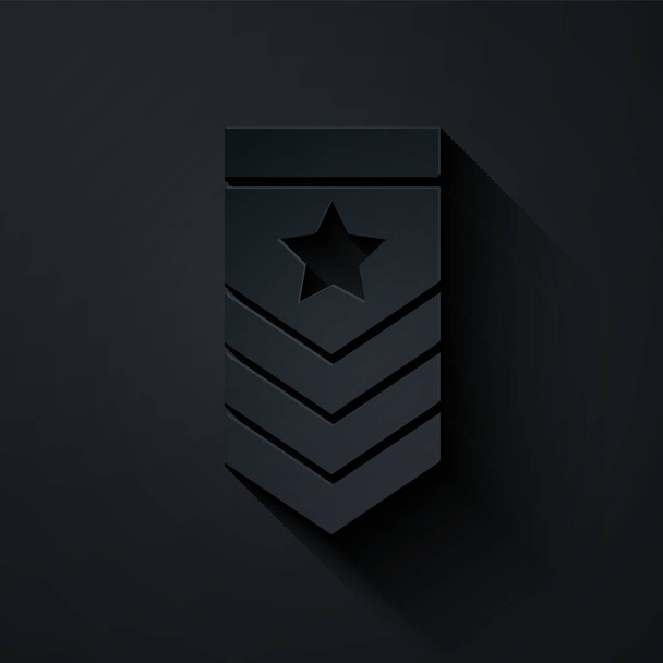 Cut Chevron Symbol isoliert auf schwarzem Hintergrund. Militärabzeichen. Papierkunst. Vektorillustration - Vektor, Bild