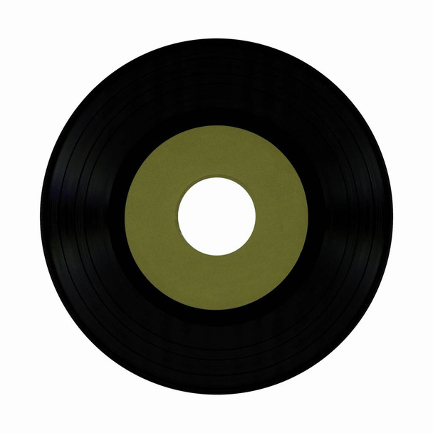 vinylová deska s nevyplněným zeleným štítkem izolovaným nad bílou - Fotografie, Obrázek