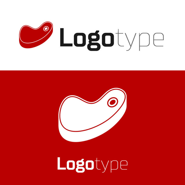 М'ясна значка червоного стейка ізольована на білому тлі. Елемент шаблону дизайну логотипу. Векторна ілюстрація
 - Вектор, зображення