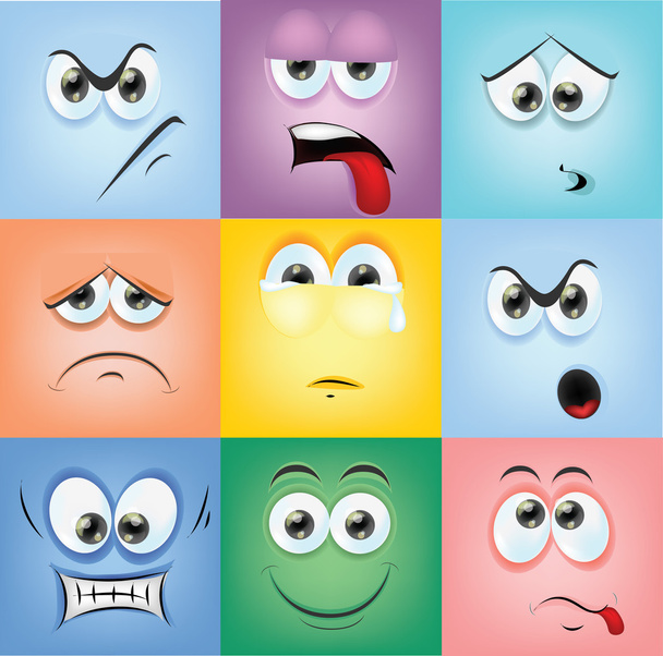 Rostos de desenhos animados com emoções
 - Vetor, Imagem