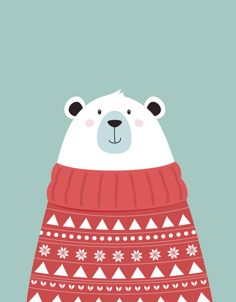 cute winter card with bear - Διάνυσμα, εικόνα