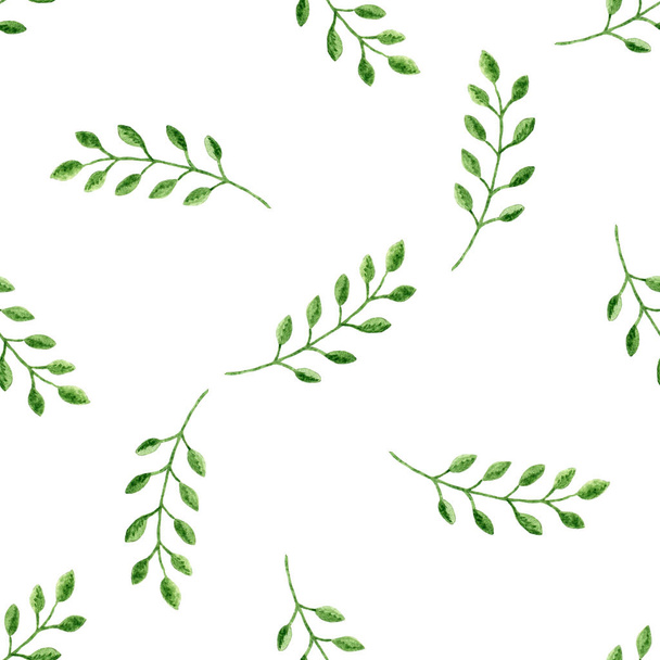 Seamless pattern with watercolor branches on a white background - Foto, imagen