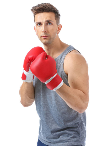 Sporty male boxer on white background - Foto, Bild