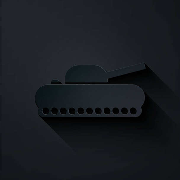Řez papíru Vojenská tank ikona izolované na černém pozadí. Papírový styl. Vektorová ilustrace - Vektor, obrázek