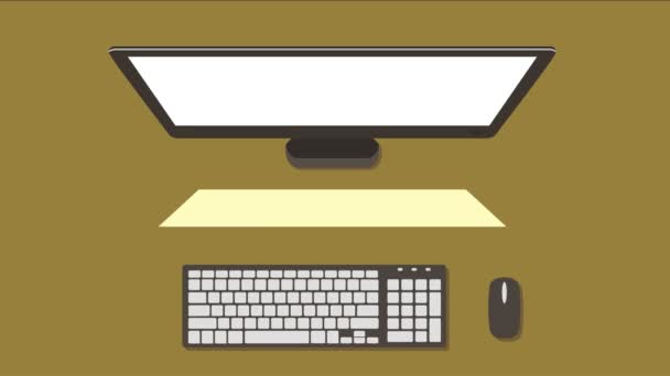 Animation des Computerbildschirms von oben mit ein- und ausgeschalteter Beleuchtung, flacher Stil - Filmmaterial, Video