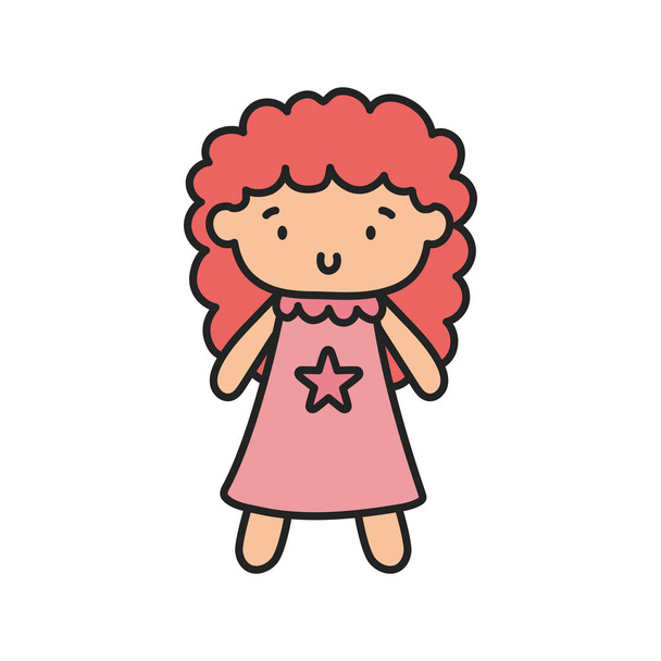 kids toy, cute doll with pink dress - Vector, imagen