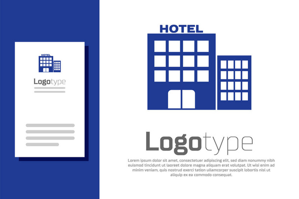 blaues Hotelgebäude-Symbol auf weißem Hintergrund. Logo Design Template-Element. Vektorillustration - Vektor, Bild