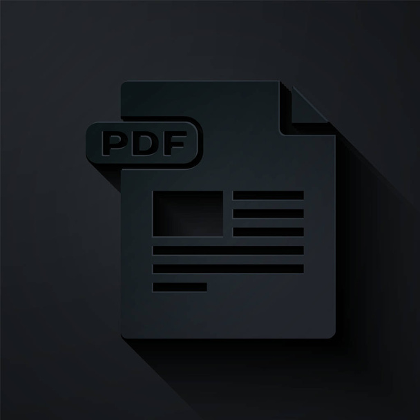 Vyjmout dokument souboru Pdf z papíru Stáhnout ikonu tlačítka pdf izolované na černém pozadí. Symbol souboru Pdf. Papírový styl. Vektorová ilustrace - Vektor, obrázek