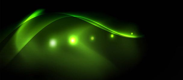 Dark background with neon color waves, vector template - Vector, Image